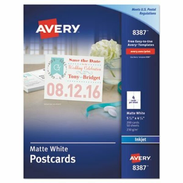 Avery Dennison Avery, Postcards For Inkjet Printers, 4 1/4 X 5 1/2, Matte White, 200PK 8387